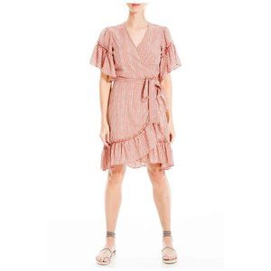 MAX STUDIO Short Sleeve Red/ Cream Gingham Ruffle Wrap Dress Size S